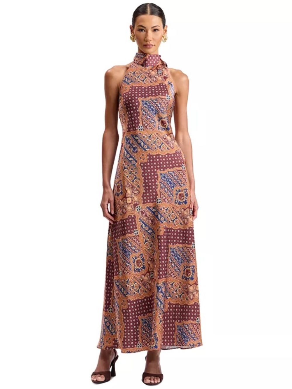 AVEC LES FILES. Women's Printed Satin Bias-Cut Halter Maxi Dress